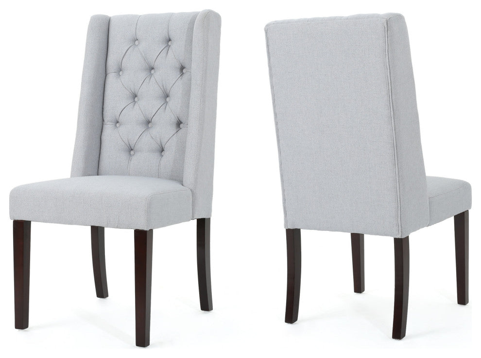 GDF Studio Blaine Tufted Wing Back Dining Chairs, Set of 2, Light Gray, Fabric