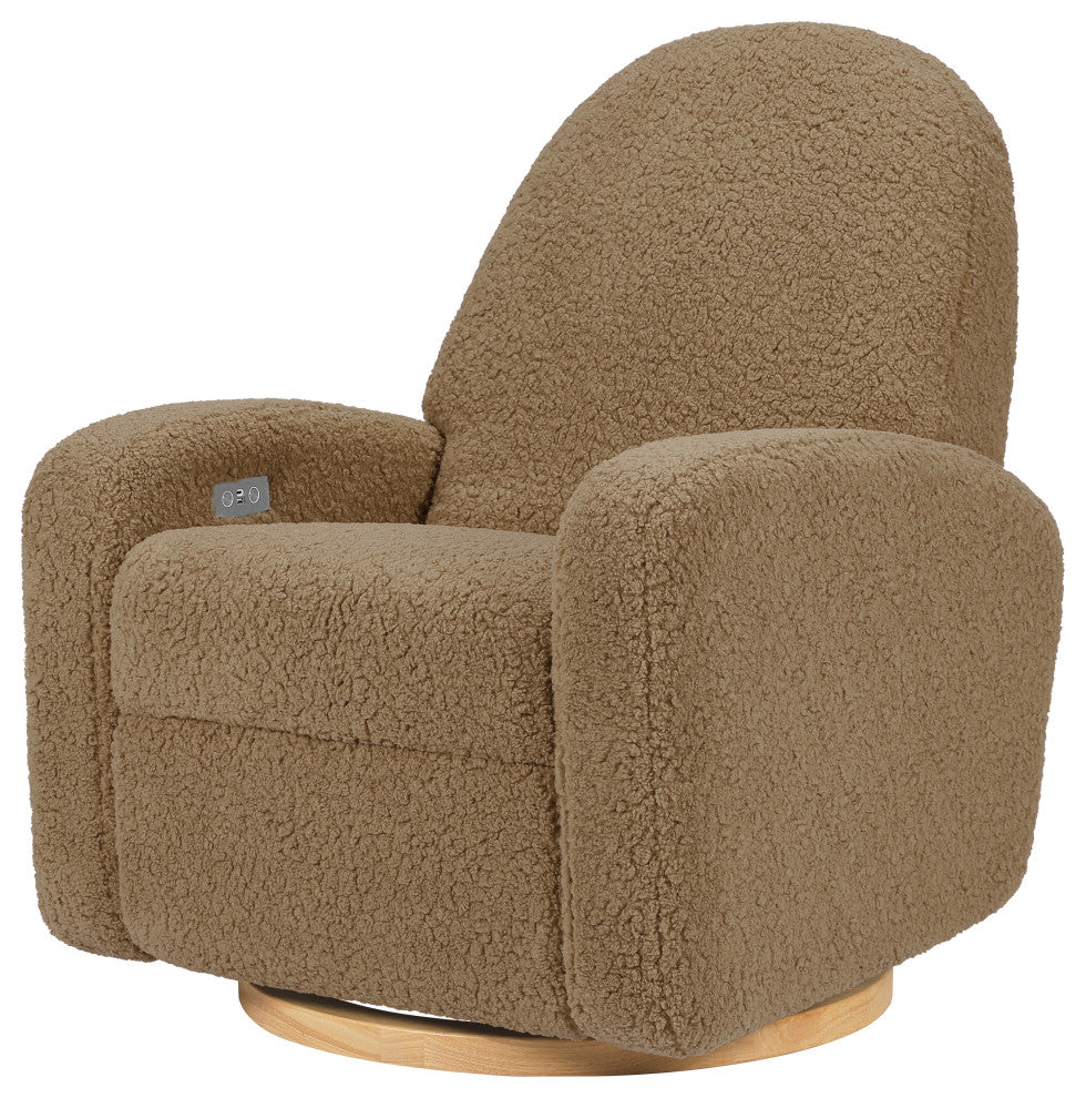 Nami Electronic Recliner and Swivel Glider Recliner, Boucle With USB port, Cortado Shearling With Light Wood Base