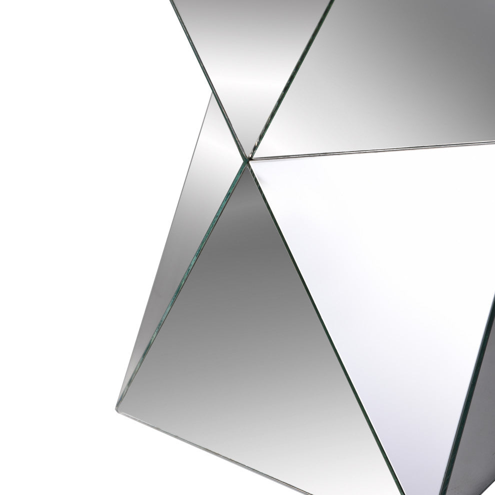 Pedestal table crafted in triangular mirror