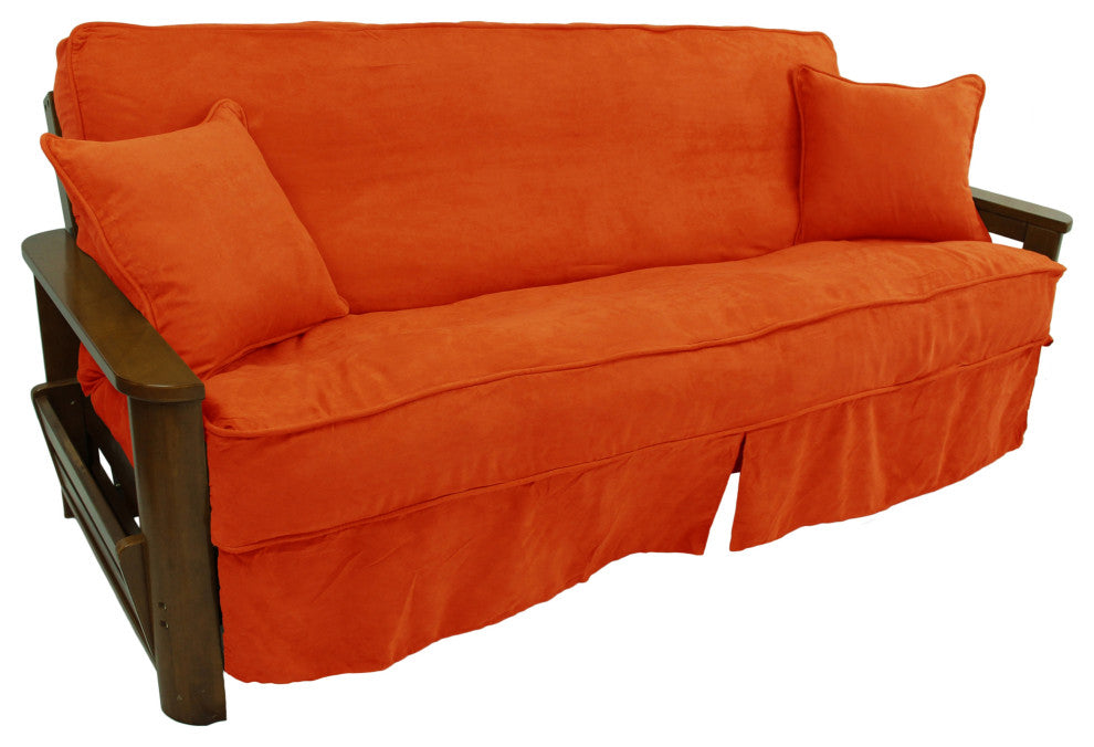 Solid Microsuede Full Futon Slipcover Set, Tangerine Dream