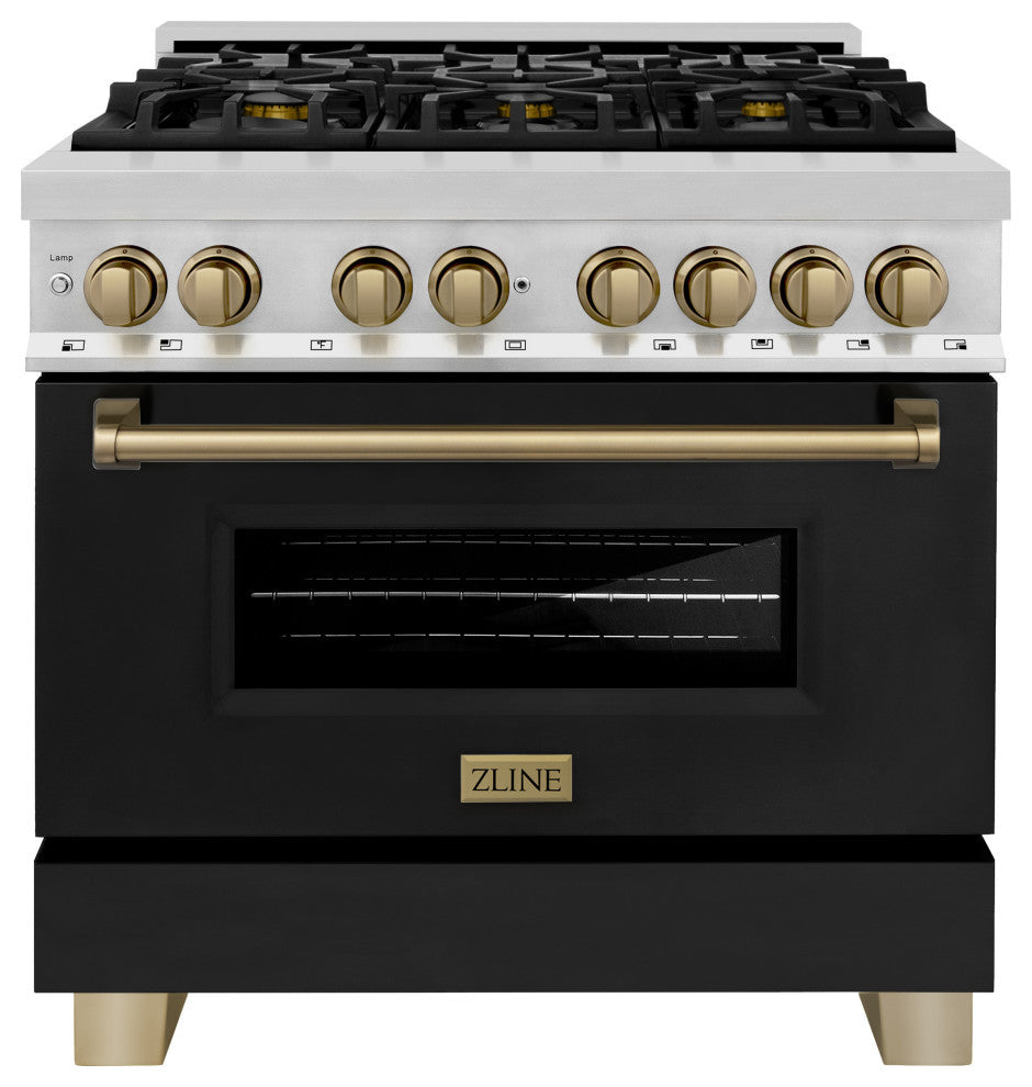 36" Dual Fuel Range, Stainless With Black Matte and Champagne RAZ-BLM-36-CB