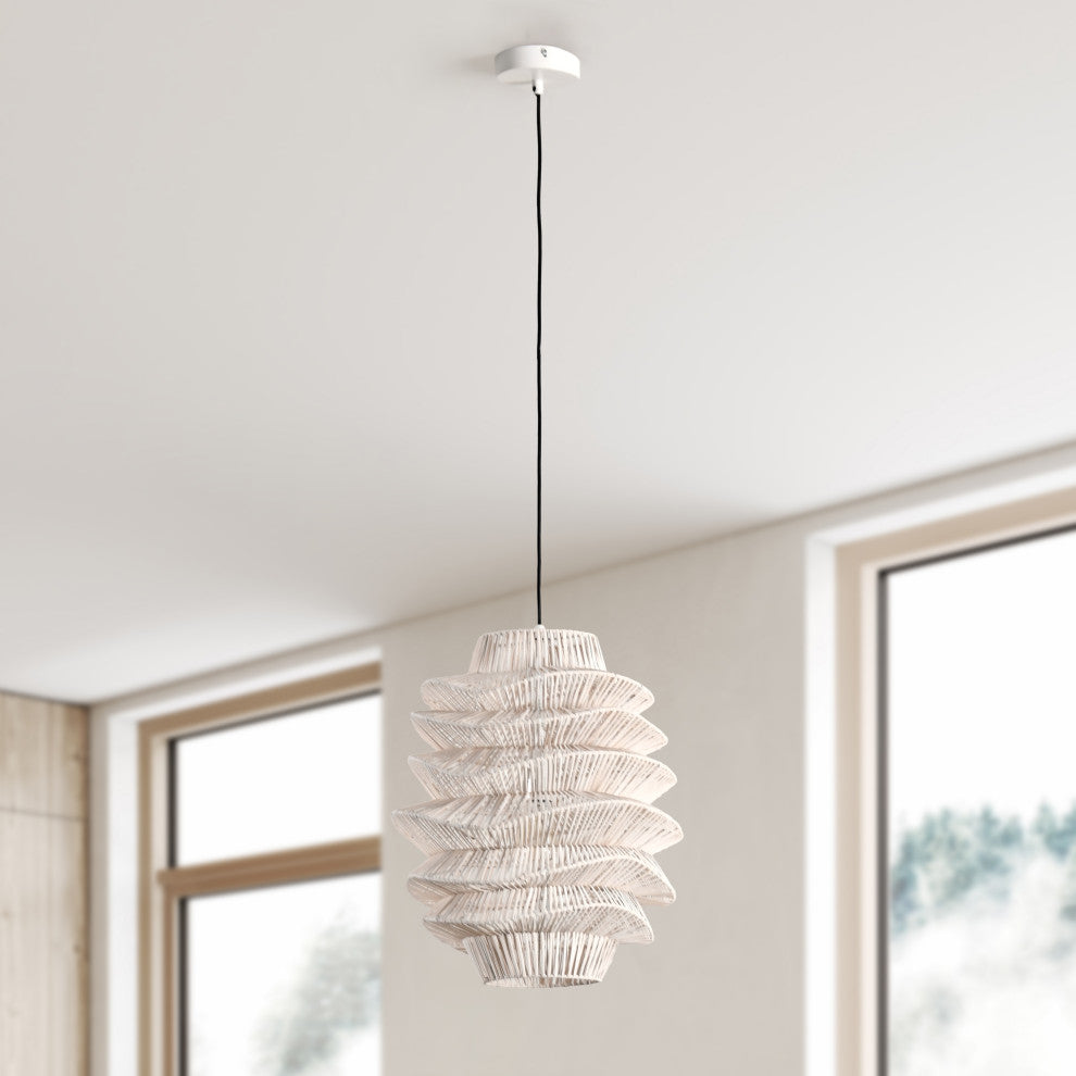 Barlow 1-Light Rattan Woven Pendant By Kosas Home, White