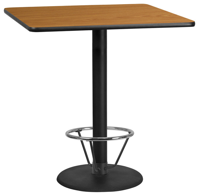 42" Square Natural Table Top With 24" Round Bar Ht Base and Foot Ring