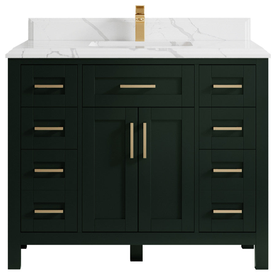 Cambridge 42 Single Sink Bath Vanity in Dark Forest Green 1.5" Calacatta Laza