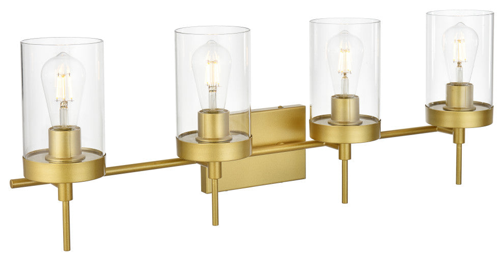 4 Light Brass And Clear Bath Sconce