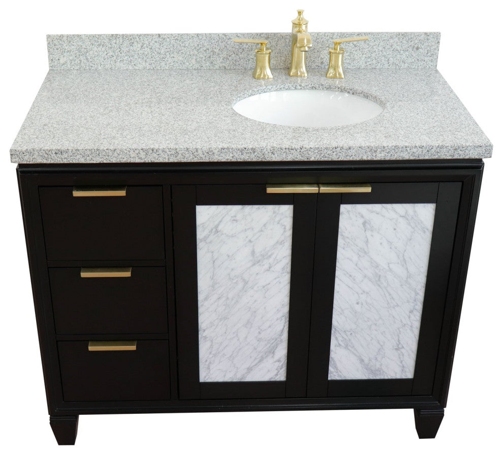 43" Single Vanity, Black Finish With Gray Granite