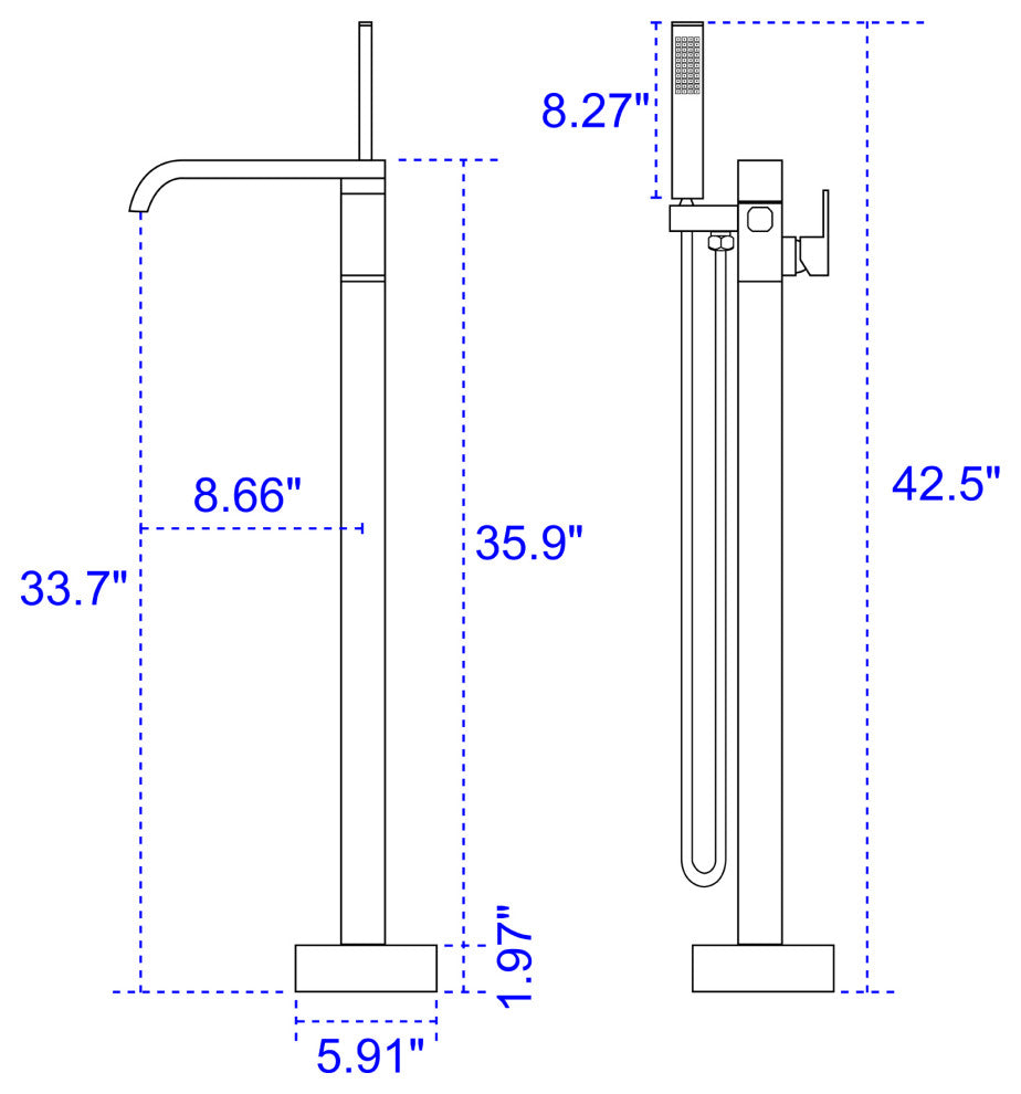 Wellfor Waterfall Bathroom Tub Faucet With Hand Held Shower, Brushed Gold