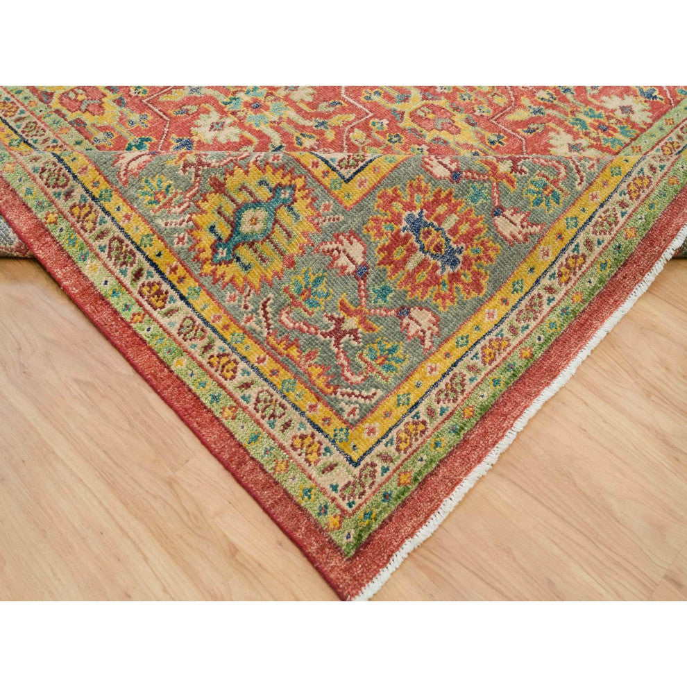 Red 100% Wool Hand Knotted Antiqued Oushak Design Oversized Rug 14'x16'5"