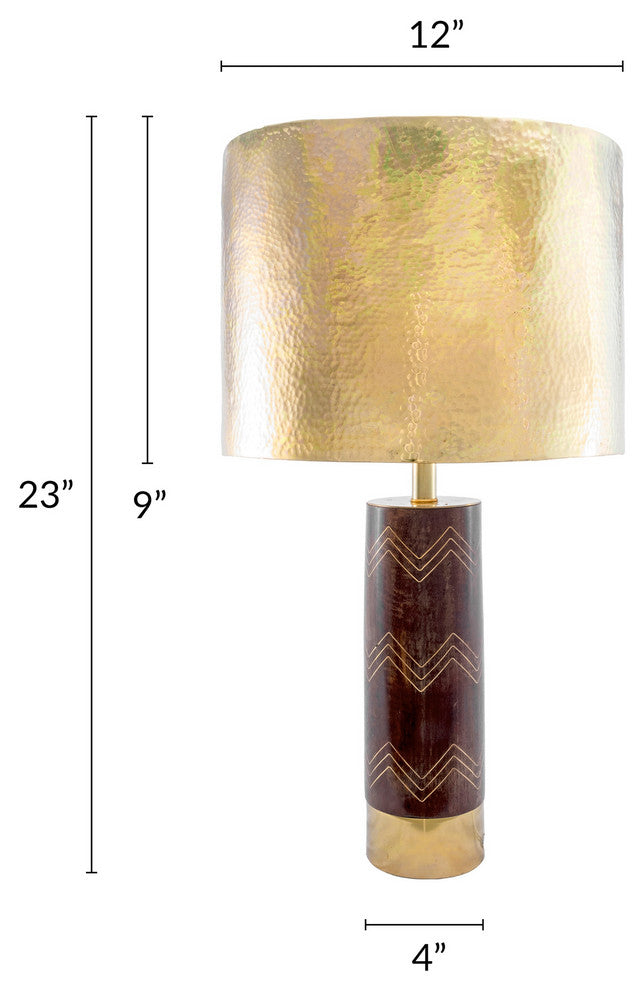 Nuloom Aria Chevron Wood and Iron Aluminium Shade Table Lamp, 26"