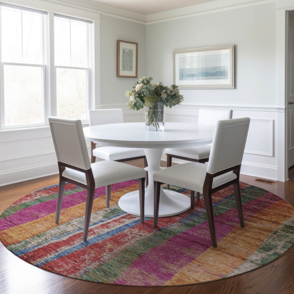 Machine Washable Indoor/Outdoor Chantille ACN1910 Putty 8' x 8' Round Rug