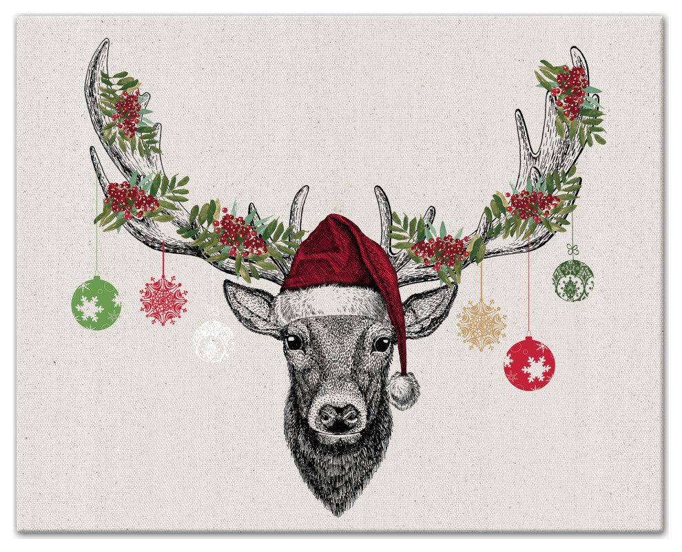 Christmas Deer Antler Ornaments 16x20 Canvas Wall Art