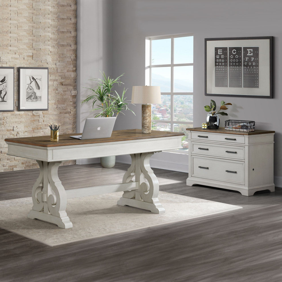 Drake 42" Wide Lateral File Cabinet, Rustic White and French Oak