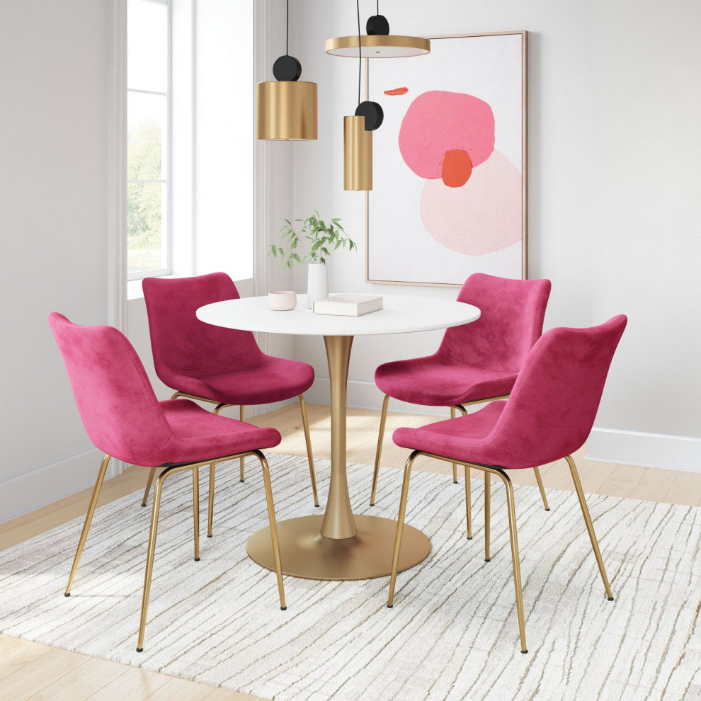 Dining Chair, Set of 2, Steel Metal, Fabric, Red, Gold, Bar Kitchen Pub Bistro
