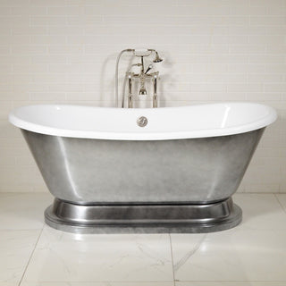 SanSiro CoreAcryl 73" French Bateau  Pedestal Tub Aged Chrome Finish