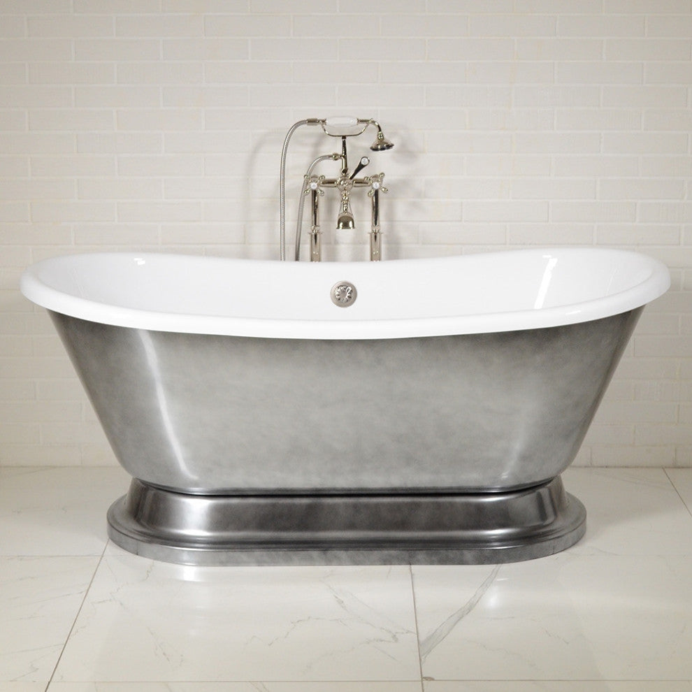 SanSiro CoreAcryl 73" French Bateau  Pedestal Tub Aged Chrome Finish