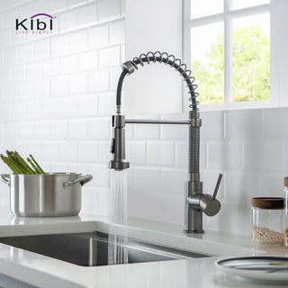 Aurora Single Handle Pull Down Kitchen Faucet, Titanium, W/ Soap Dispenser