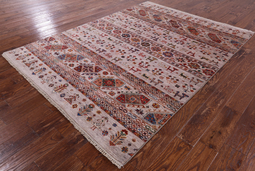 5' 8" X 7' 8" Persian Gabbeh Tribal Hand Knotted Rug Q7543