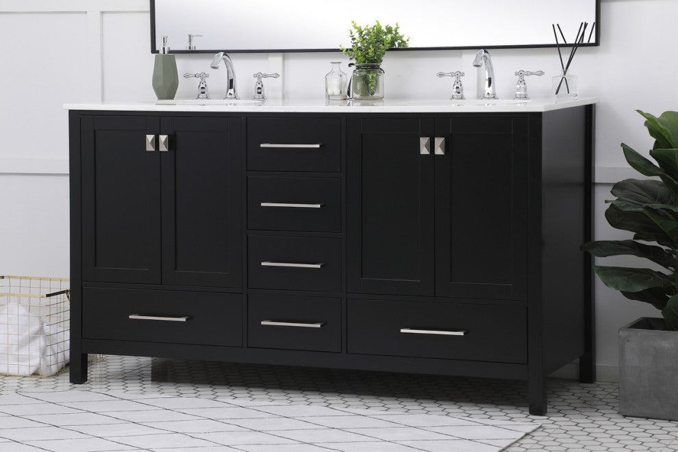Black 60" Double Sink Bathroom Vanity