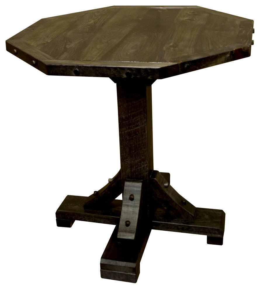 Rustic Barn Wood Style Timber Peg Octagon Pub Table, Driftwood, 36 Inch, Counter Height
