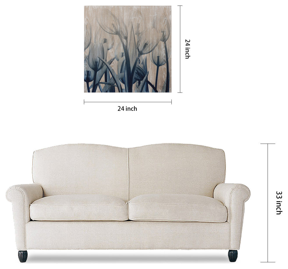 Blue Tulip Diptych Wall Art X-Ray Photography Printed on Hand Finished Ash Wood