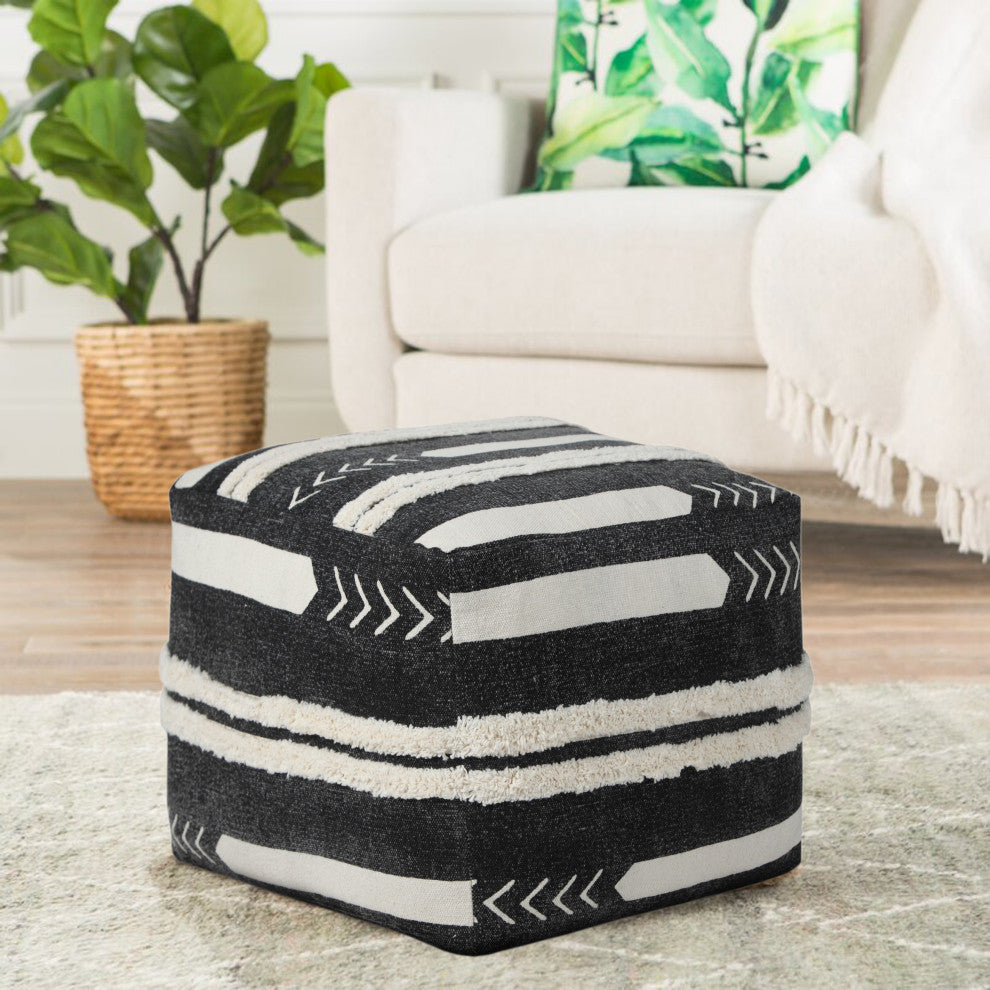 Textured Solid Chevron Stripe Pouf Ottoman