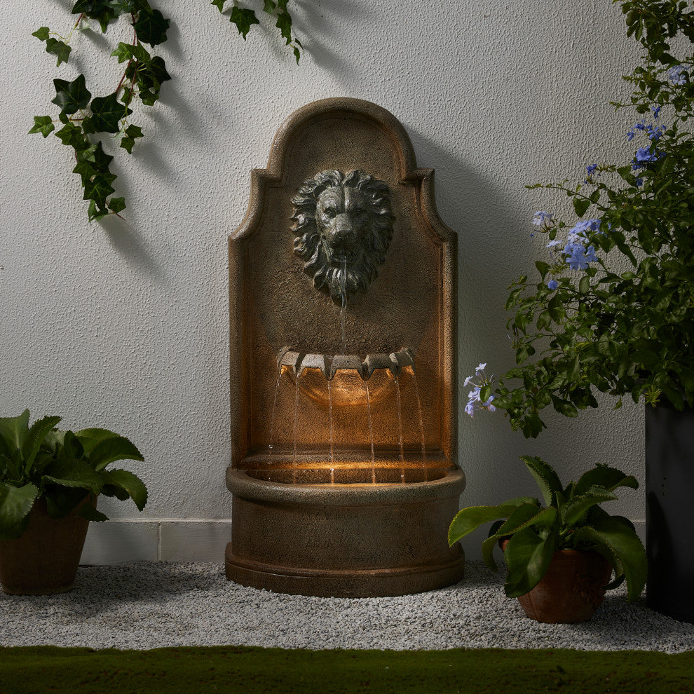Faux Granite Lion Head Polyresin Fountain