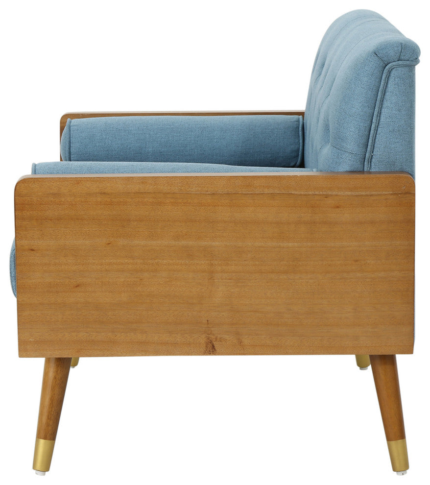 GDF Studio Greta Mid Century Modern Fabric Club Chair, Blue/Dark Walnut
