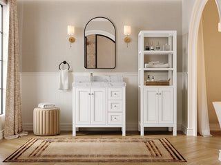 Nashville 36" Left Offset Bath Vanity, White 2" Venatino Quartz