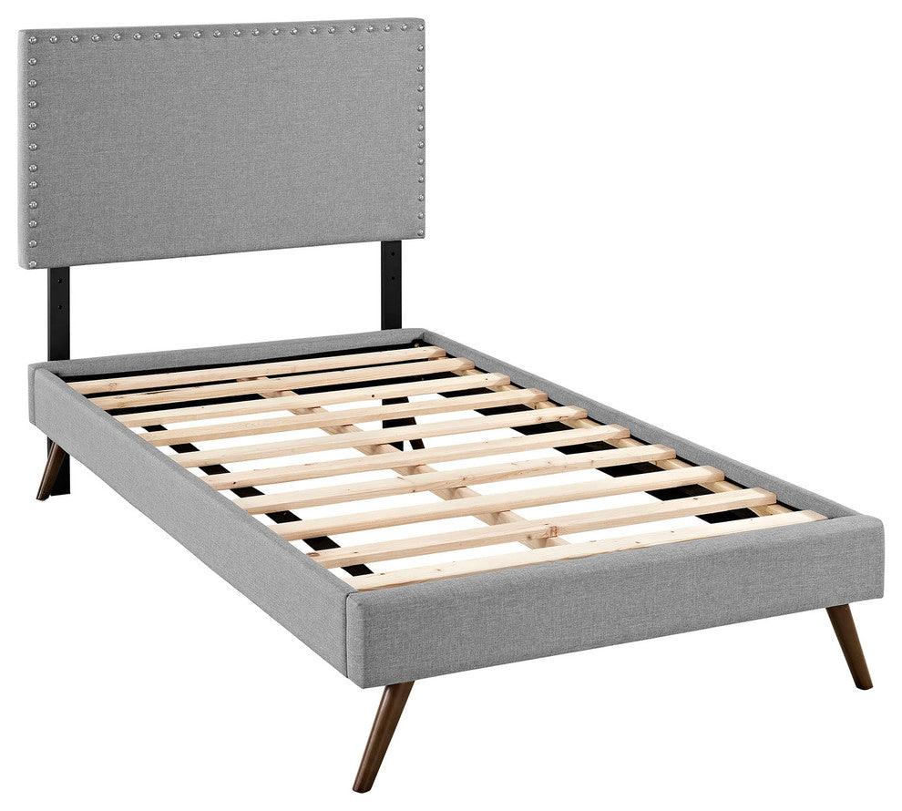 Modway Phoebe Twin Fabric Platform Bed With Round Splayed Legs, Light Gray