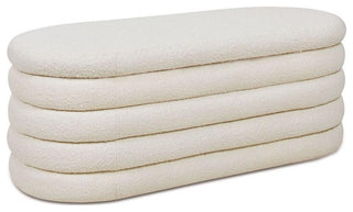 Fuji 49" Upholstered Oval Storage Bench Ivory White Boucle
