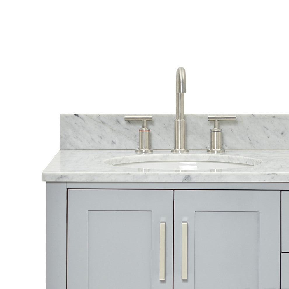 Magnolia 61" Oval Sinks Bath Vanity, 0.75" Carrara Marble