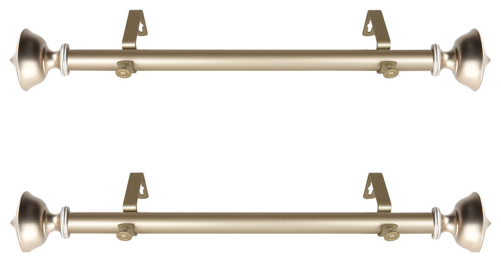 Myla 1" Diameter Side Curtain Rod 12-20" Long, Set of 2, Light Gold