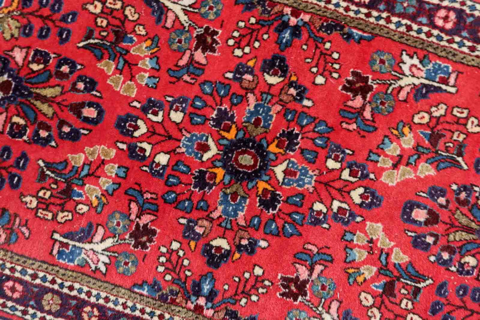 Handmade Vintage Persian Sarouk Rug 2.1'x4.2', 66cmx130cm 1970s