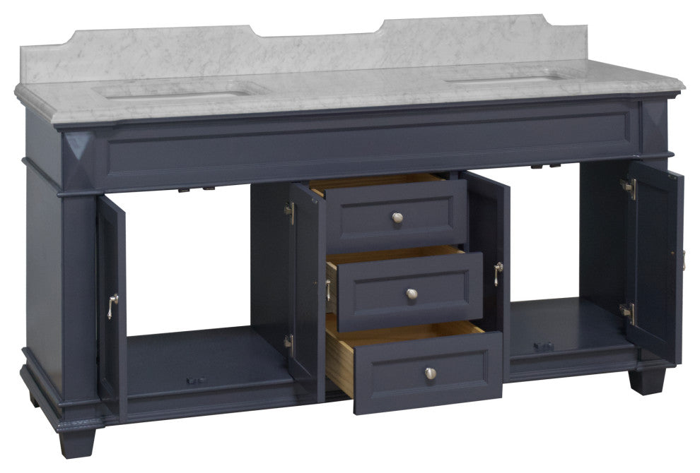 Elizabeth 72" Double Bathroom Vanity, Marine Gray, Carrara Marble