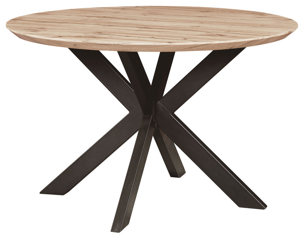 Ravenna 47" Round Dining Table MDF Tabletop in Geometric Metal Base, Maple