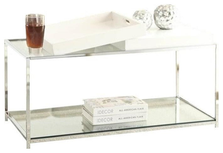 Convenience Concepts Palm Beach Clear Glass Coffee Table With White Trays