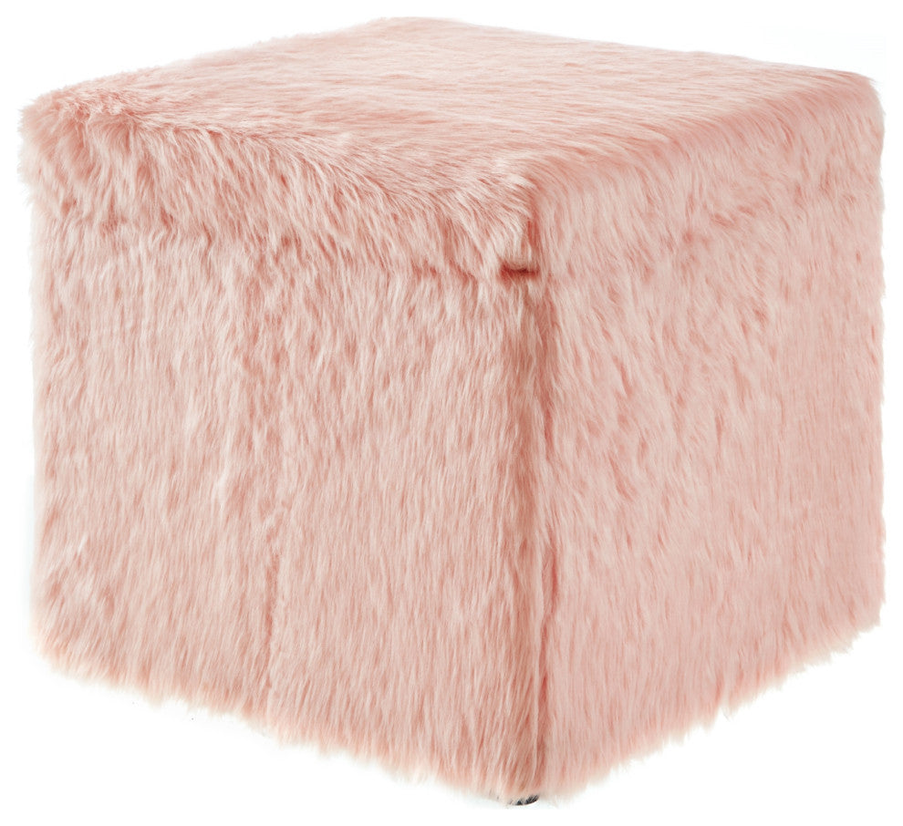 Daisy Faux Fur Ottoman, Blush Pink