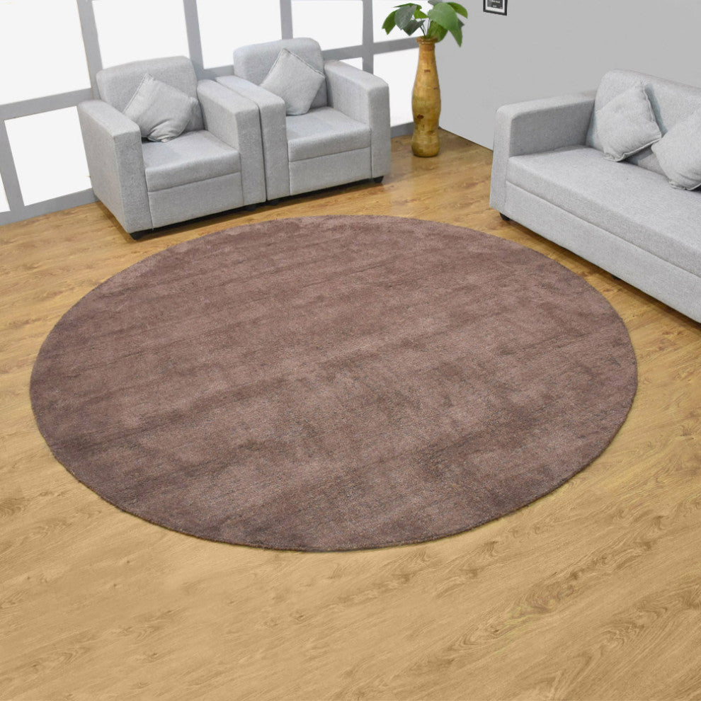Hand Knotted Loom Silk Mix Area Rug Solid Light Brown, [Round] 8'x8'