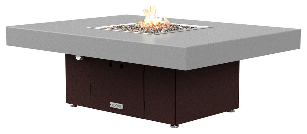 Rectangular Fire Pit Table, 48x36, Propane, Hilltop Gray, Dark Cherry