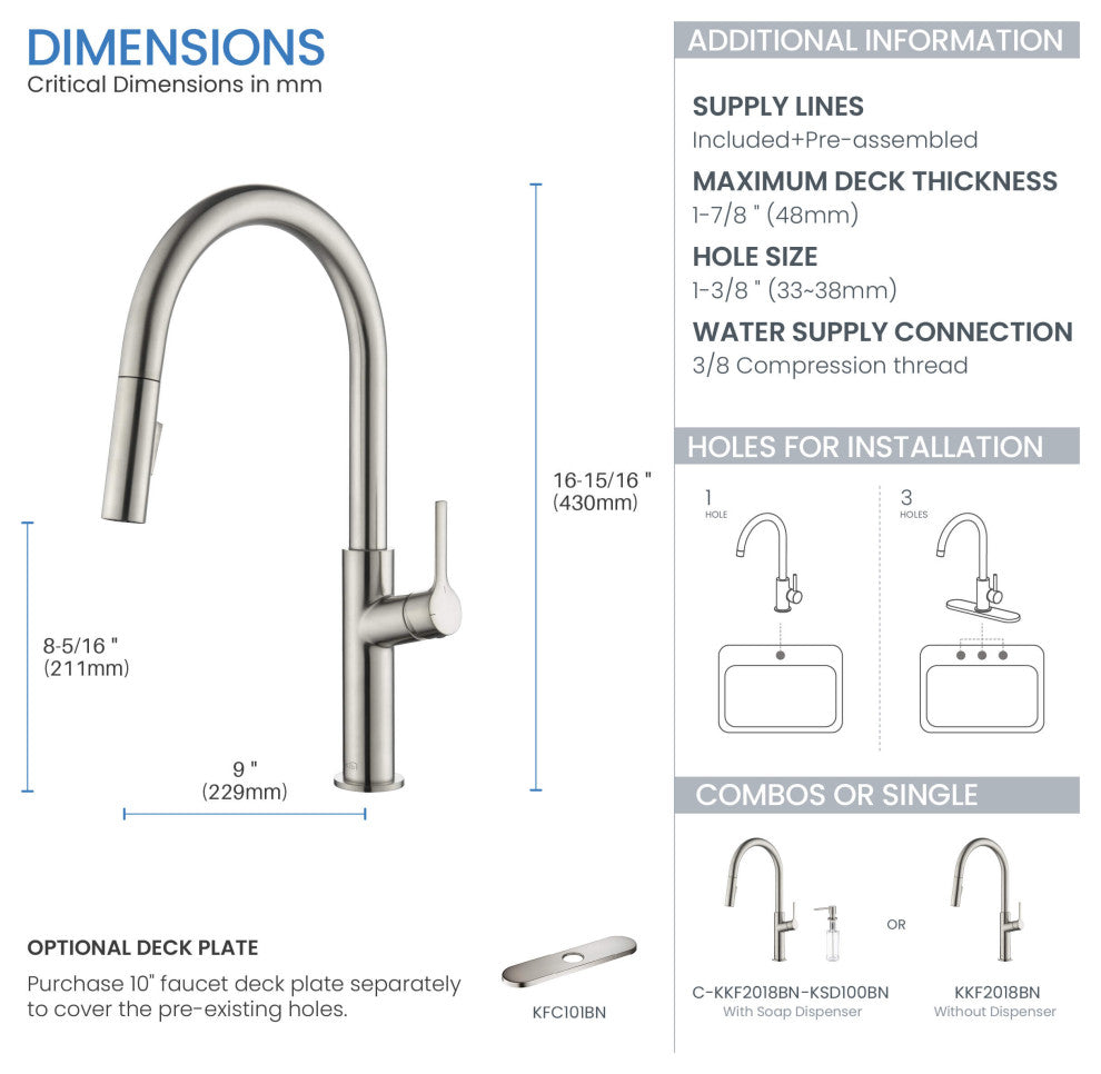 Fusion-T Single Handle Pull Down Sink Faucet With Soap Dispenser, Brushed Nickel