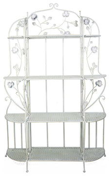 HomeRoots Antiqued White Floral 4 Shelf Bakers Rack