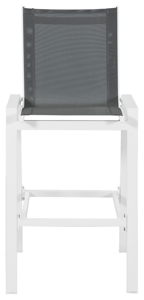Nizuc Mesh Water Resistant Patio Aluminum Barstool (Set of 2), Gray, White Frame