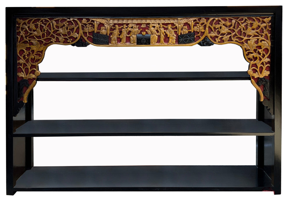 Chinese Black Golden Carving Rectangular Curio Display Stand Side Table Hcs7642