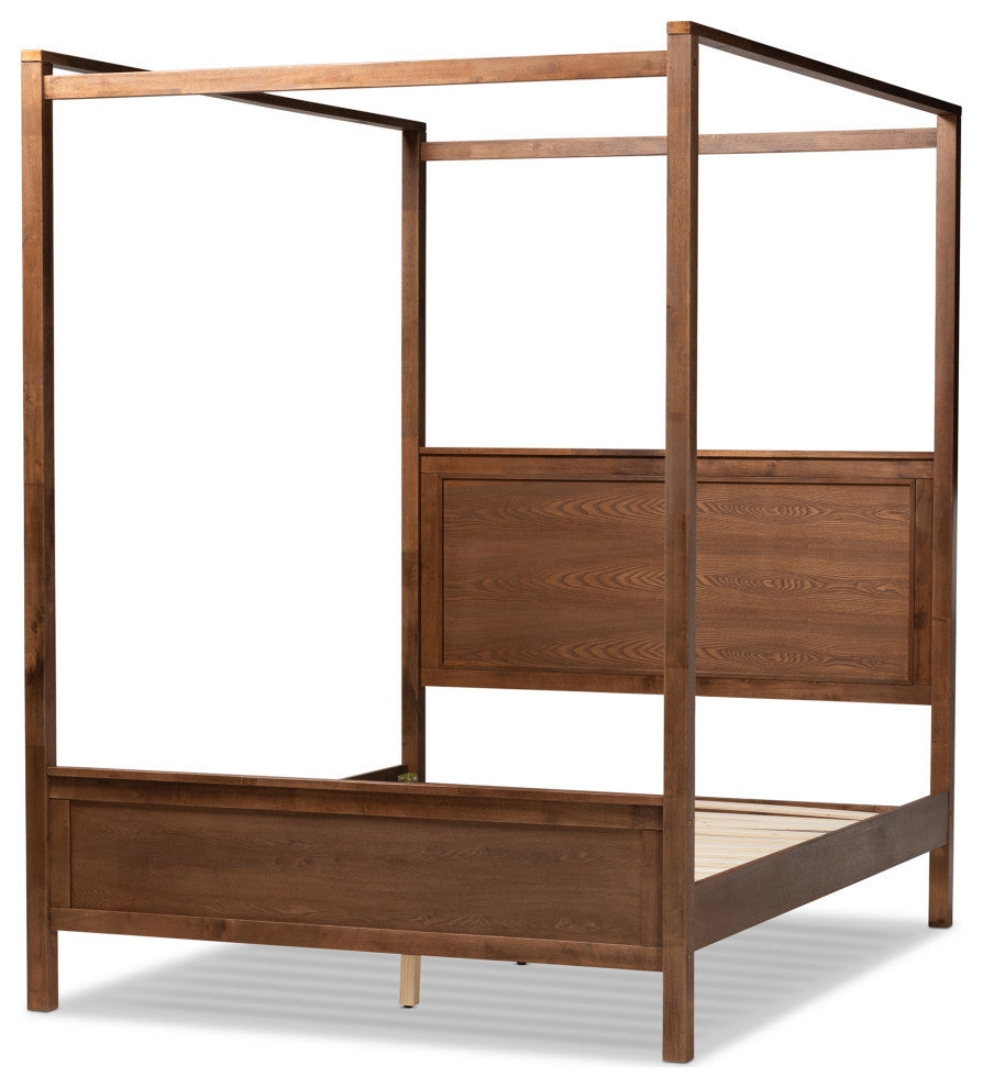 Frederike Modern Farmhouse Walnut Effect Platform Canopy Bed, King