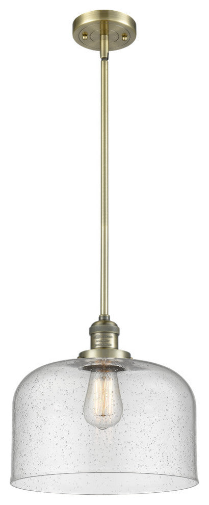 1-Light X-Large Bell 12" Pendant, Antique Brass, Glass: Seedy