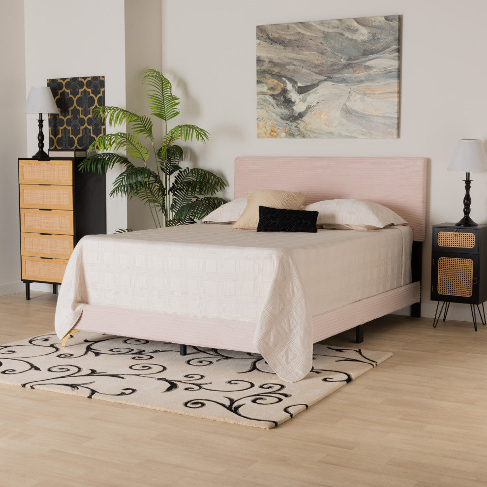 Liberty Velvet Queen Size Panel Bed, Light Pink