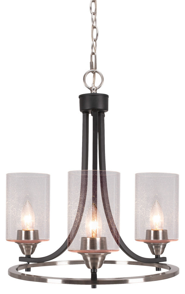Paramount 3-Light Chandelier, Matte Black & Brushed Nickel, 4" Clear Bubble