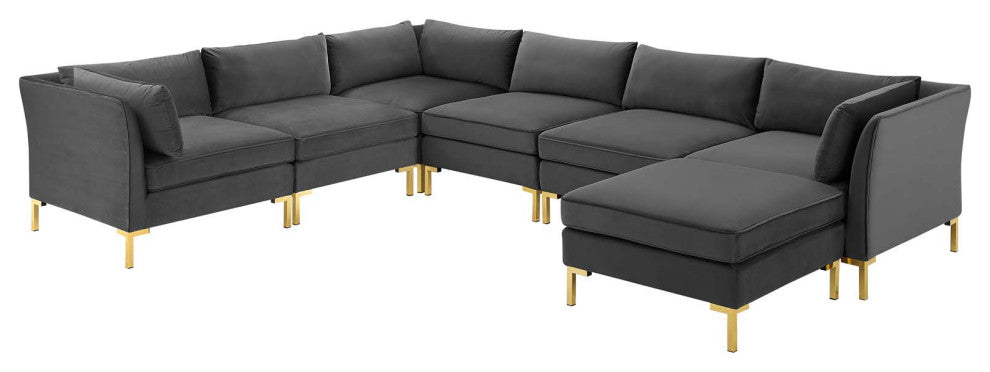 Sectional Sofa Set, Velvet, Gray, Modern, Living Lounge Hotel Hospitality