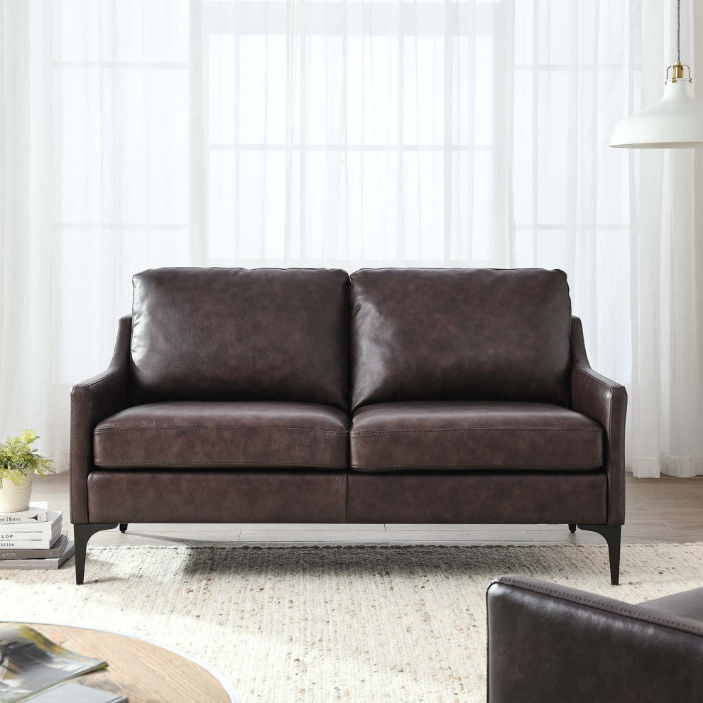 Corland Leather Loveseat, Brown