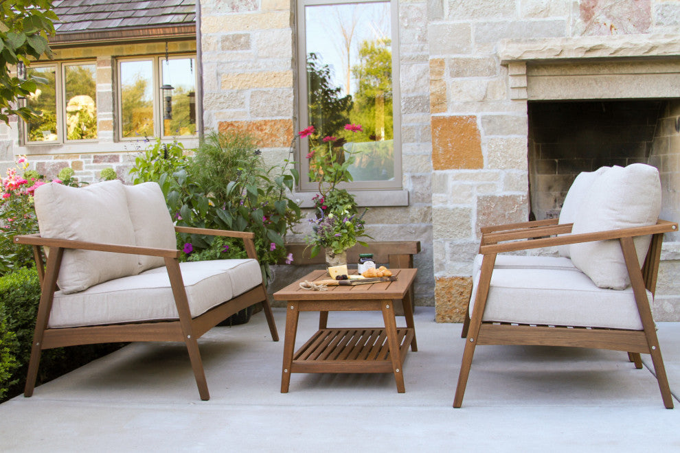 Modern 4-Piece Seating Group, Eucalyptus With Olefin Fabrics